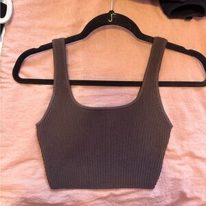 Babaton Chocolate Ribbed Crop Top